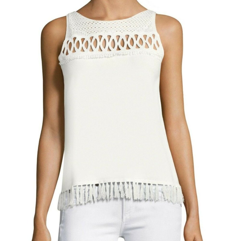 NWT Elie Tahari Raya Fringe Sleeveless Wool Top